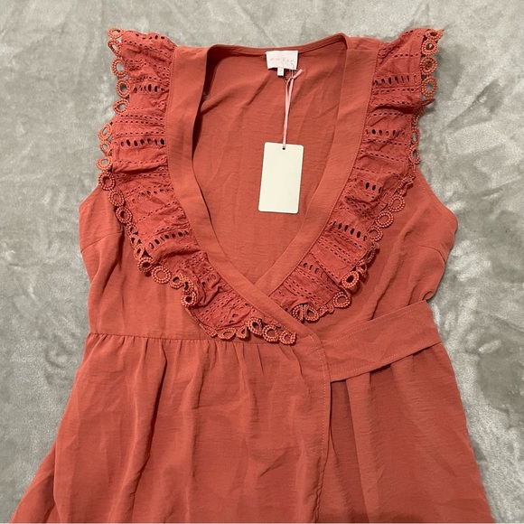 NWT Entro Elegant Wrap Around Lace Trim Dress Size Large Terracotta Boho Maxi - Picture 2 of 9